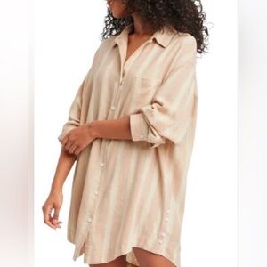 STARS ABOVE Linen Stripe Button-Down Sleep Shirt Sz S NWT